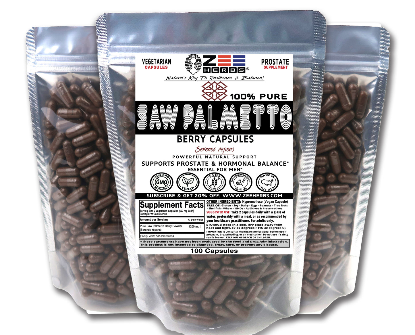 Saw Palmetto Berry Capsules 1200mg | Pure Prostate & Men's Wellness Support