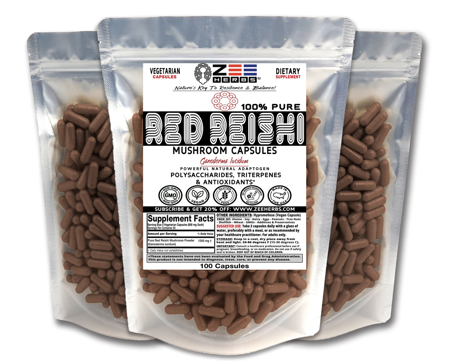 Red Reishi Mushroom Capsules 1200mg | Ganoderma Immune & Calm Support
