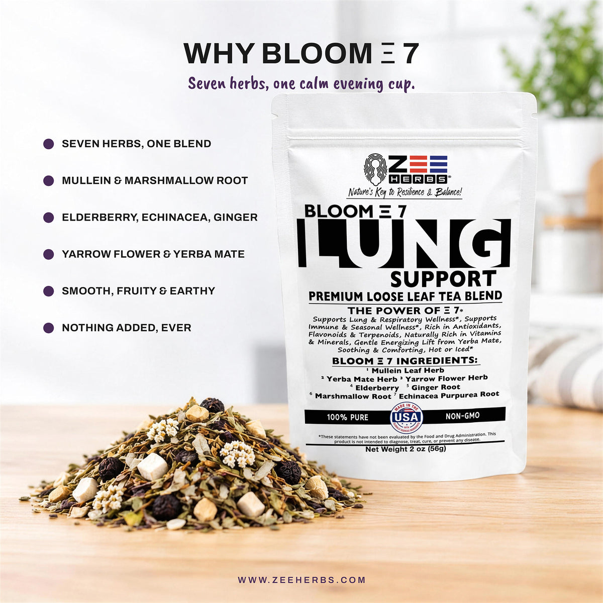 BLOOM Ξ 7 Lung Support Tea Blend Loose Leaf - 2 oz (56g)