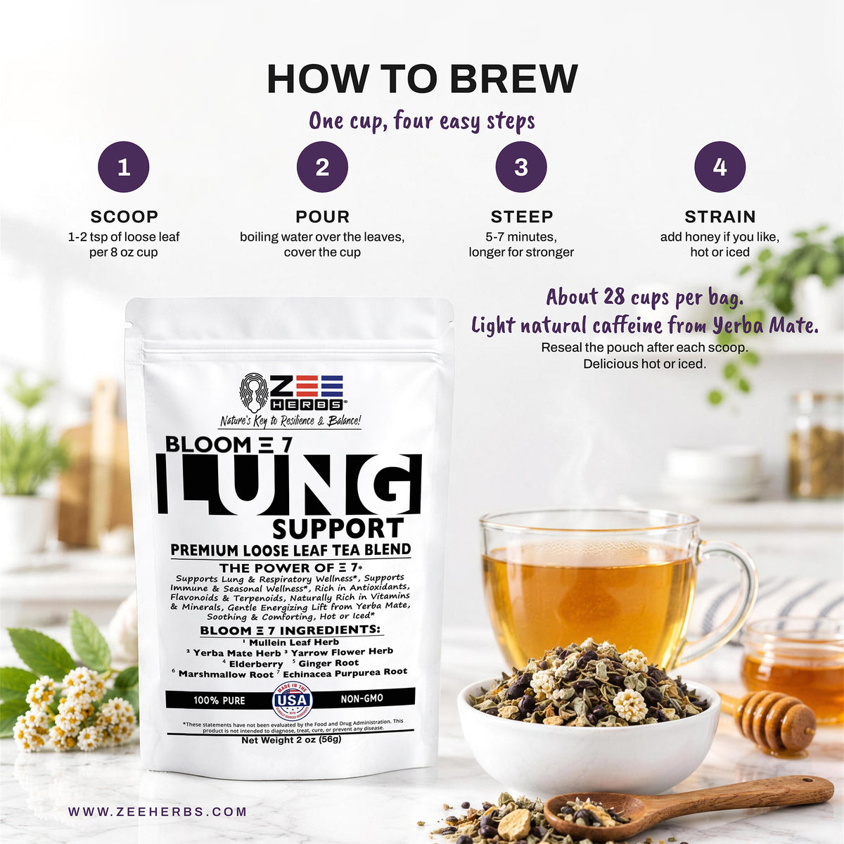 BLOOM Ξ 7 Lung Support Tea Blend Loose Leaf - 2 oz (56g)