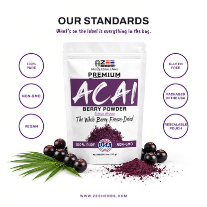 Freeze-Dried Acai Berry Powder - 100% Pure Whole Berry Superfood for Smoothies & Bowls
