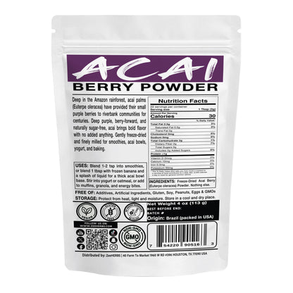 Freeze-Dried Acai Berry Powder - 100% Pure Whole Berry Superfood for Smoothies & Bowls