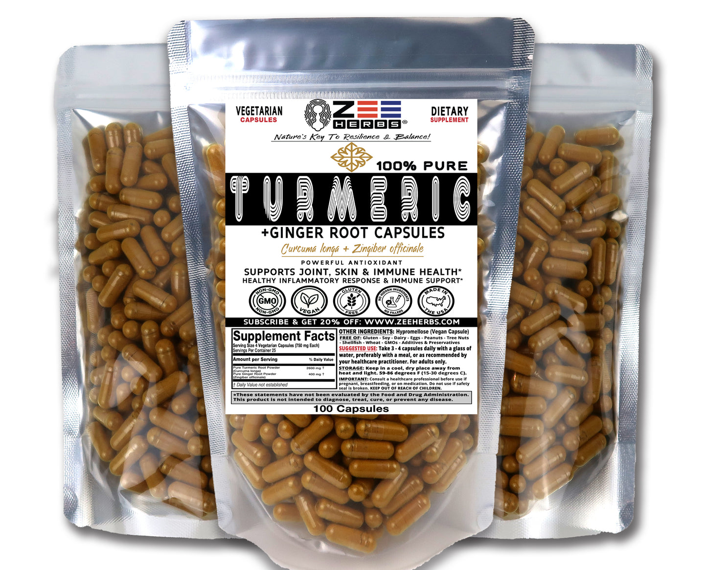 Turmeric Ginger Capsules 3000mg | Curcumin Joint & Digestion Support